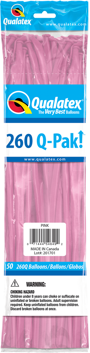 260Q QuaLatex Qpak Pink Latex Balloon (Pkg of 50)
